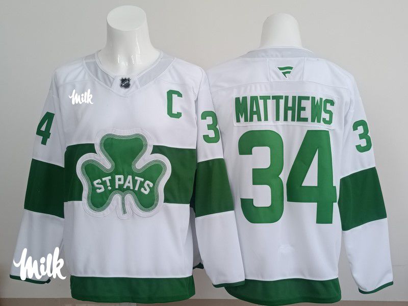 Men 2025 Toronto Maple Leafs #34 Matthews White Green Fanatics Home Premium NHL Jersey style 3->toronto maple leafs->NHL Jersey
